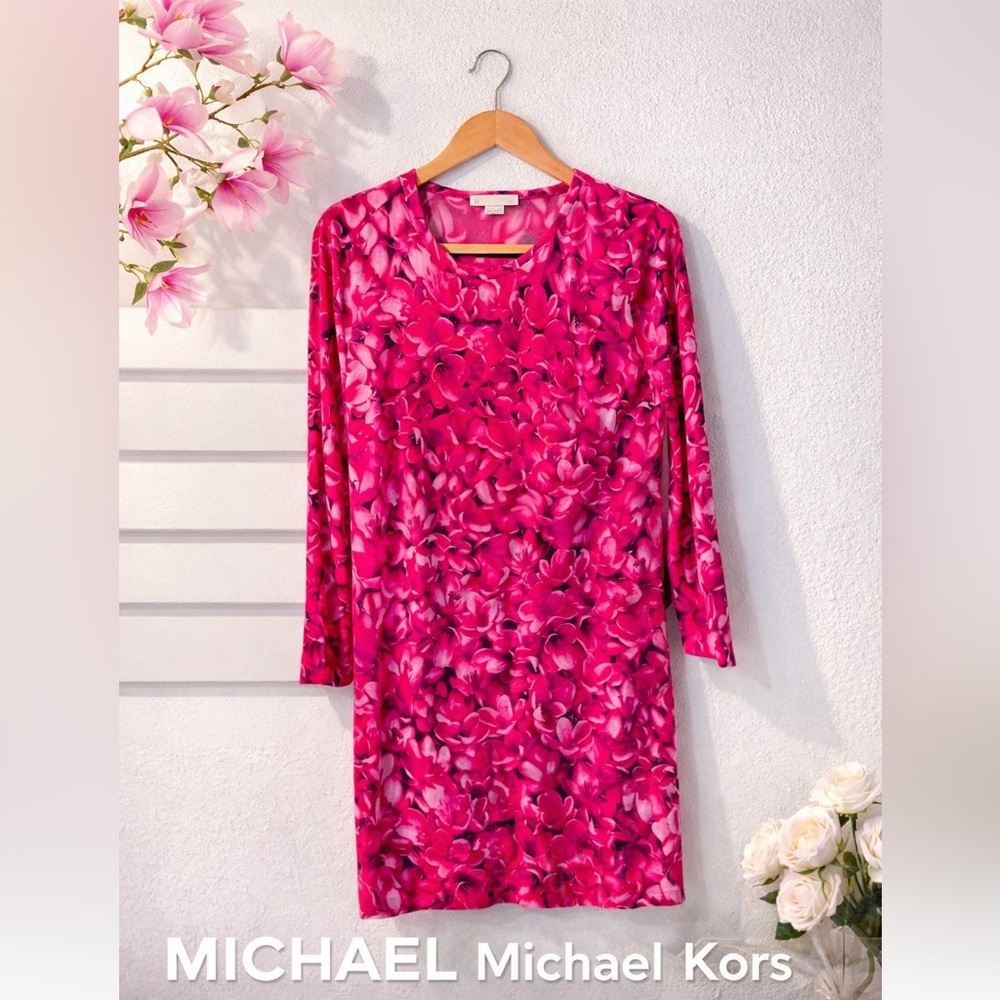 Michael Kors pink floral pattern dress size petite medium